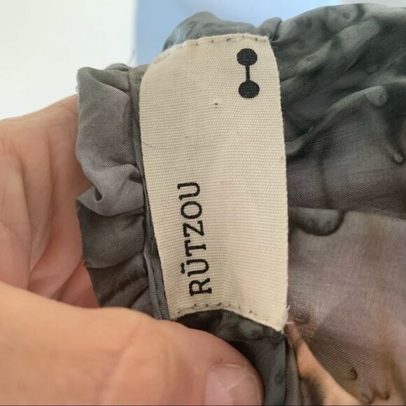 RUTZOU DANISH DESIGNER SILK DRESS MOSS/ PEACH - Picture 6 of 8